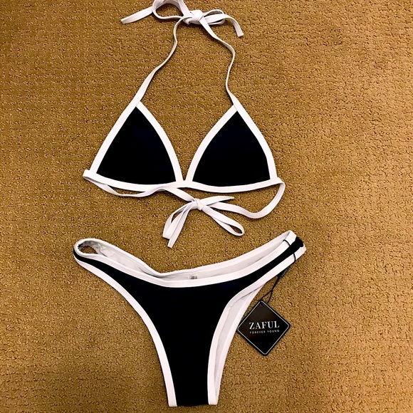 Zaful Other - Navy and White String Bikini Set